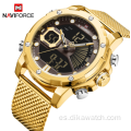 NAVIFORCE 9172 relojes deportivos impermeables para hombres, relojes de pulsera digitales militares con correa de acero de cuarzo dorado, reloj Masculino